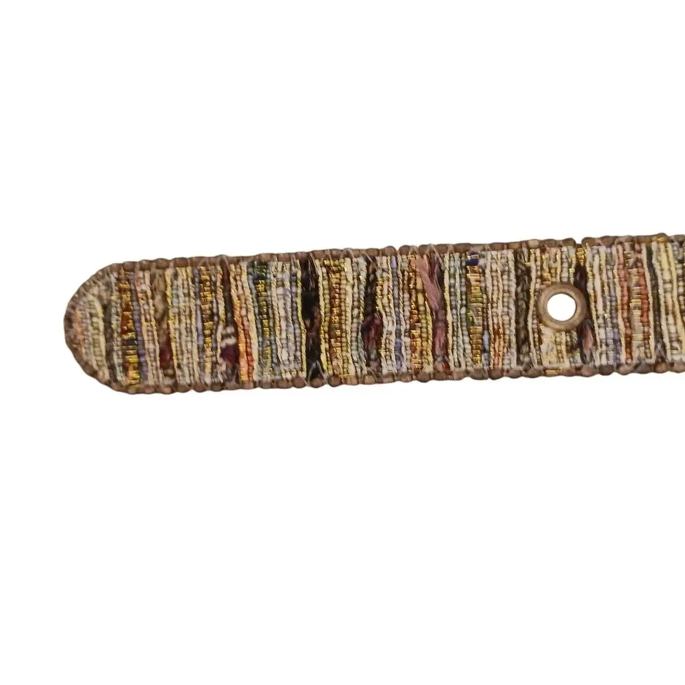 Vintage Aimee Lynn Belt Golden Tapestry Woven Sz‎ Large Artsy Mid Century Modern
